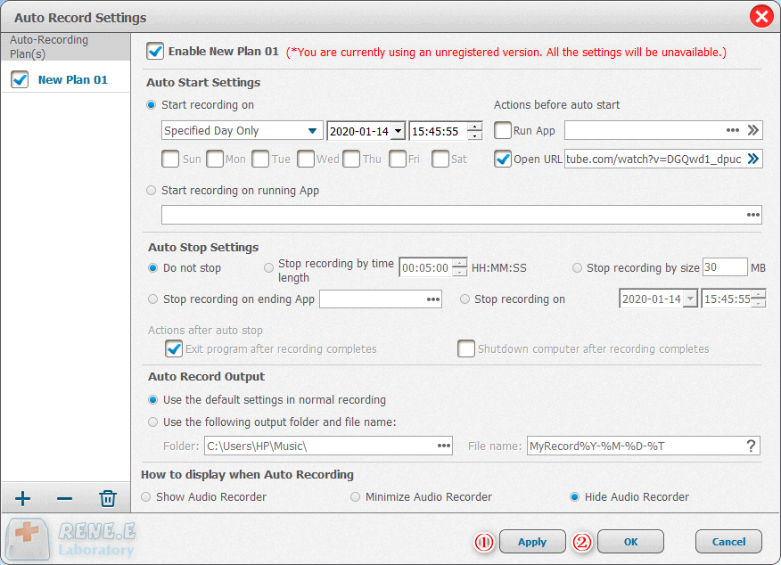 Grabar audio automáticamente