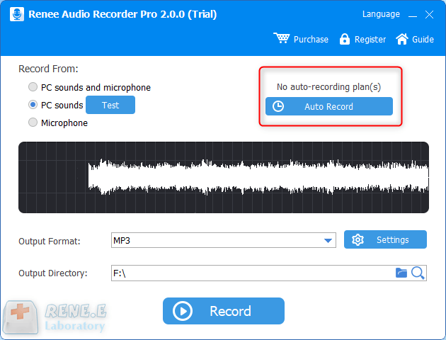 online music to mp3 set auto record in renee audio recorder pro