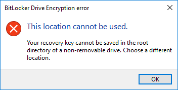 the recovery key cannot be saved in the root directory