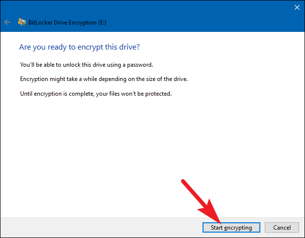 start encryption in bitlocker