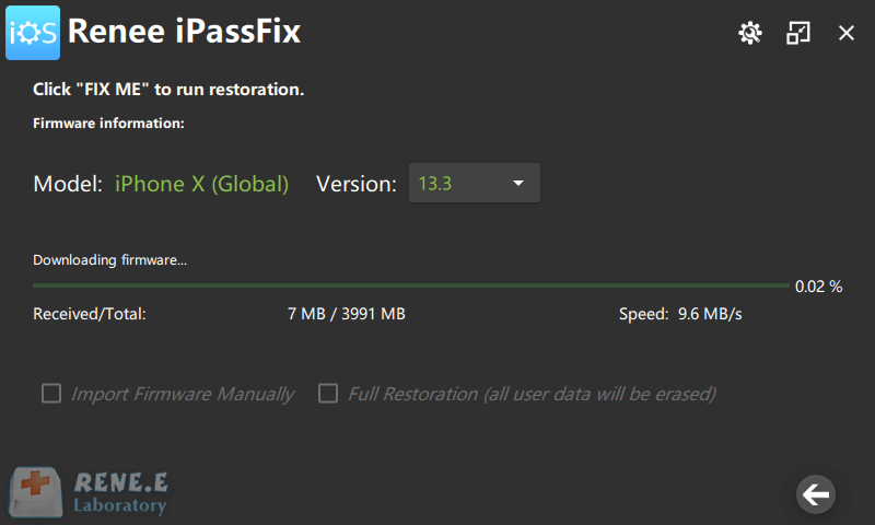 run restoration to fix iphone with renee ipassfix