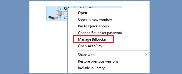 right click at the drive and select to manage bitlocker