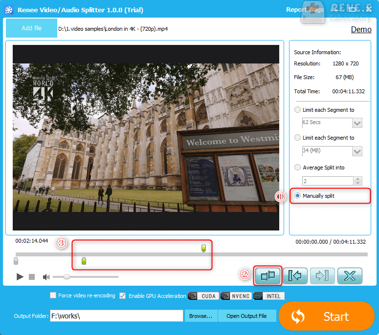 use renee video trimmer to split video manually