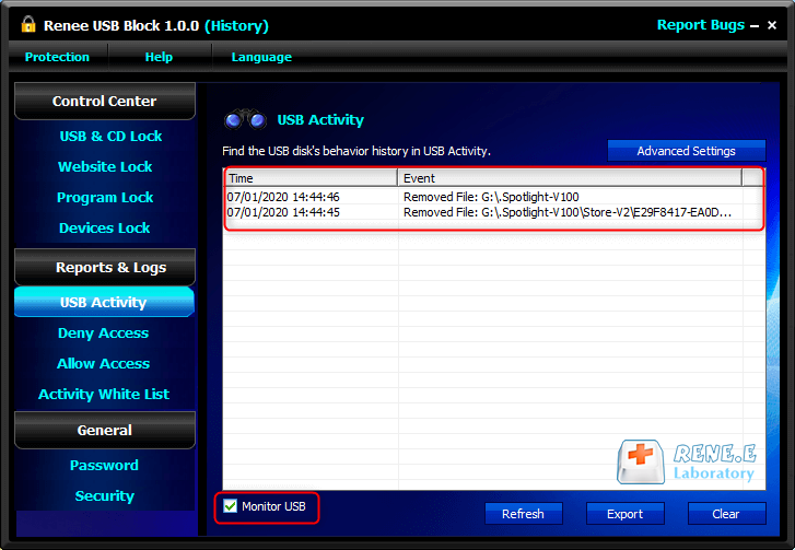 usb access history in renee usb block