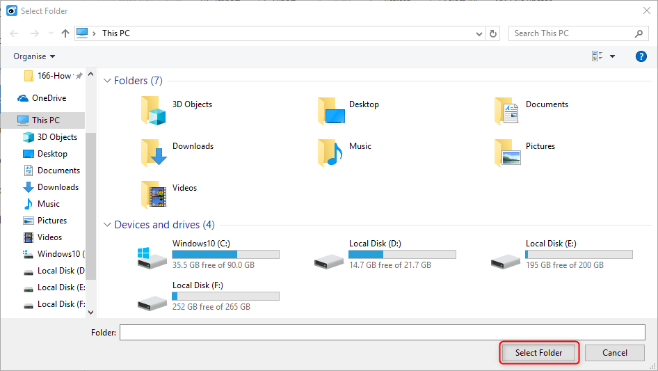 select a folder to store exported photos from itools