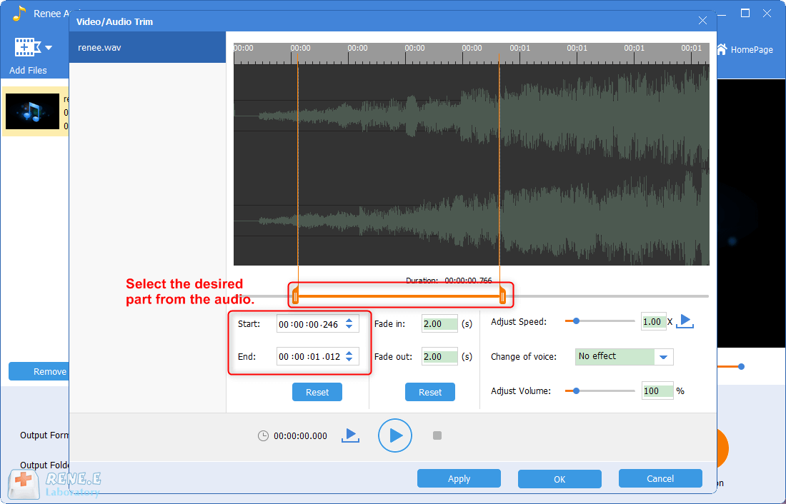 select the cut part from WAV audio