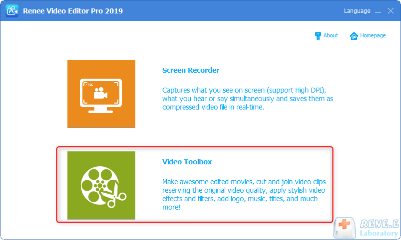 select video toolbox in Renee Video Editor