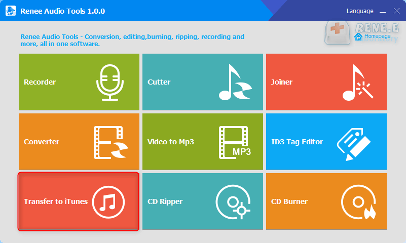 click to transfer to itunes with renee audio tools