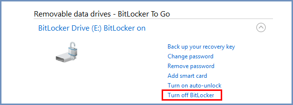 enter the recovery key to close bitlocker