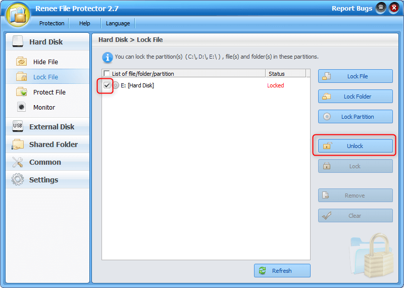 unlock disk in Renee File Protector