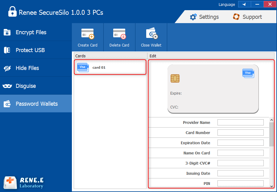 edit card information in renee secure silo password manager