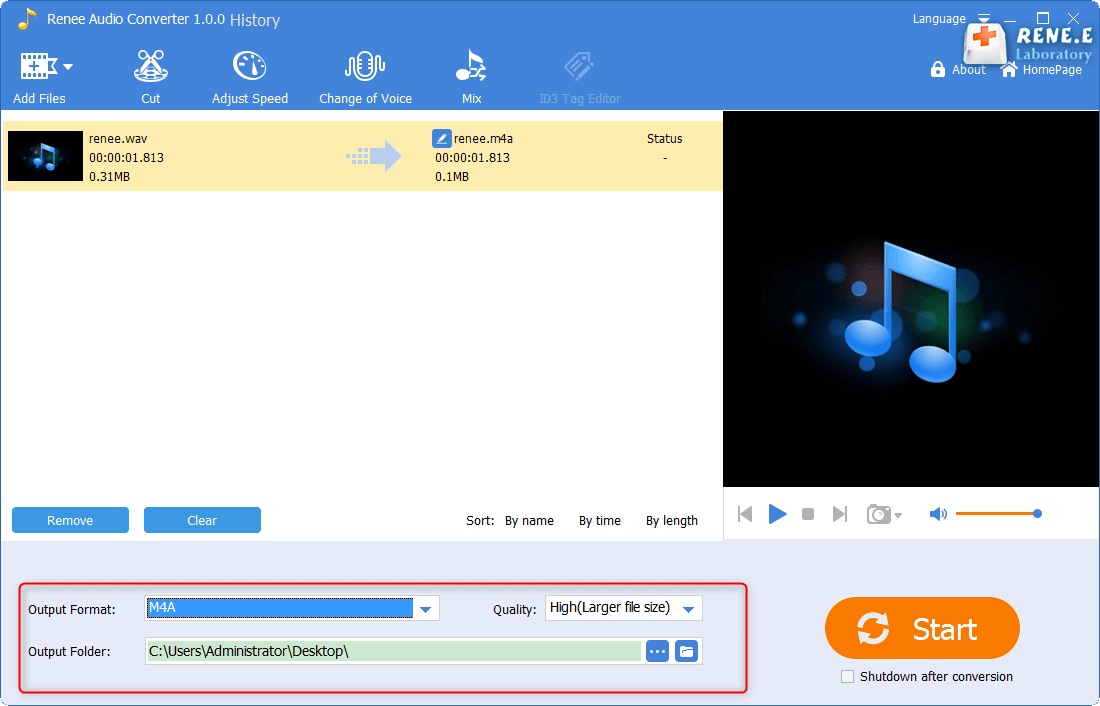 select m4a as output format