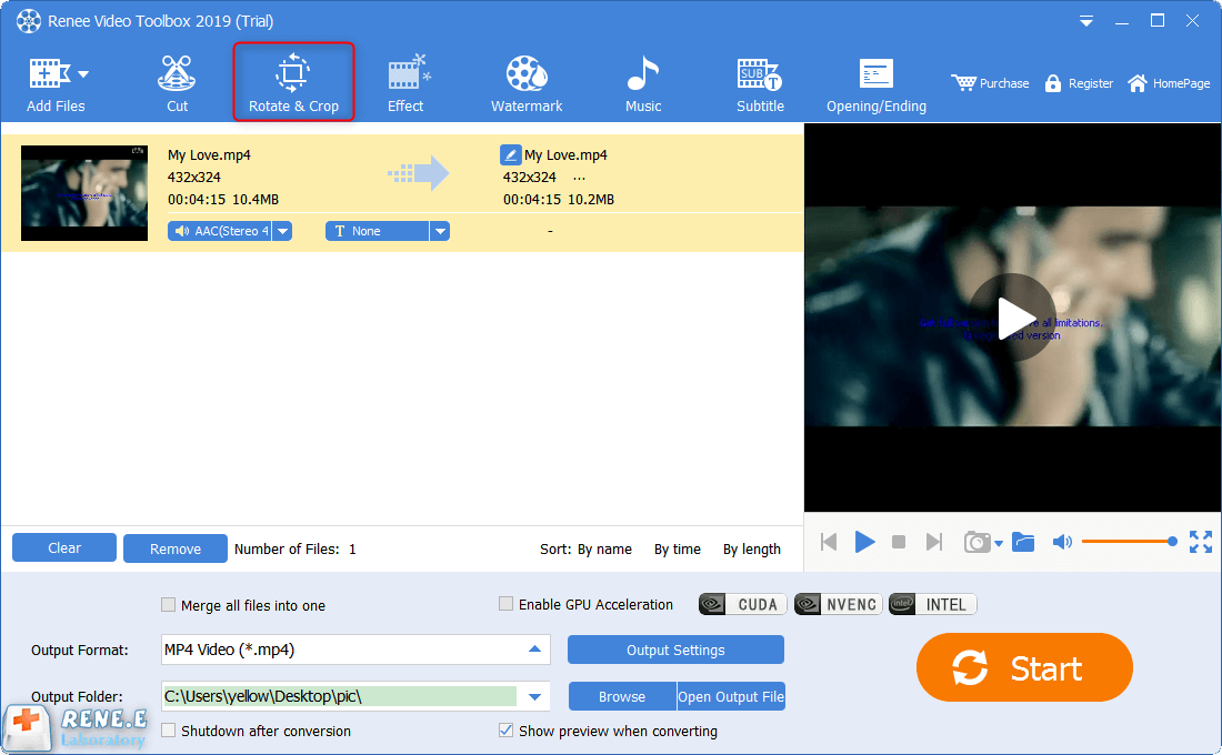selezionare la funzione di rotazione in Video Editor Pro