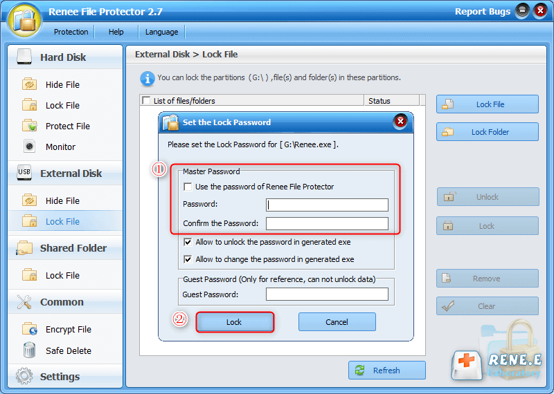 set password to lock in Renee file protector