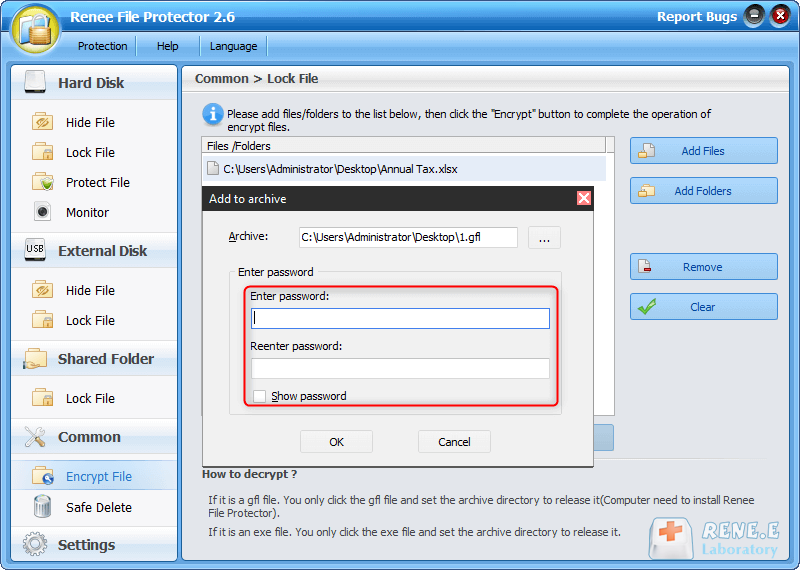 set password for the encrypted data in folder encryption software