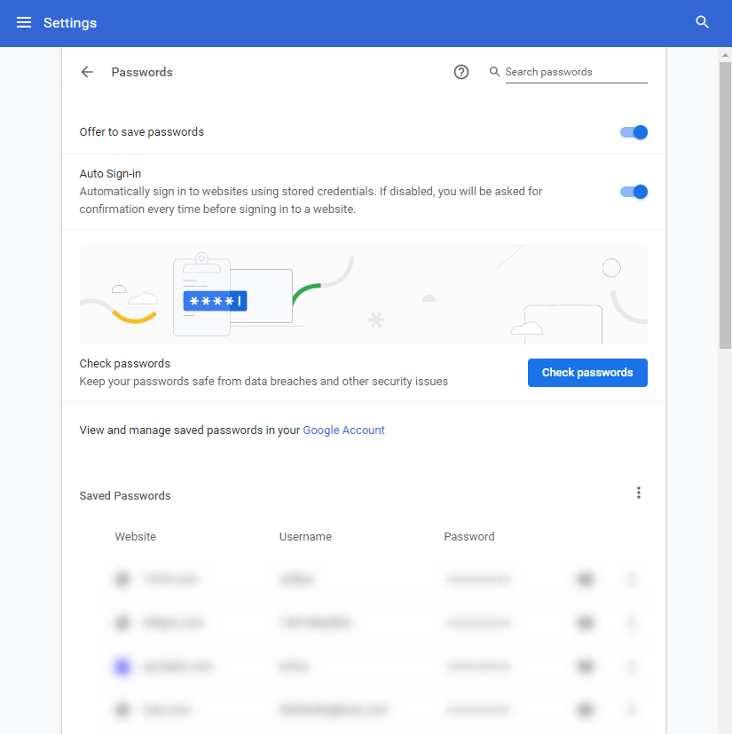 how to manage chrome password in windows 10