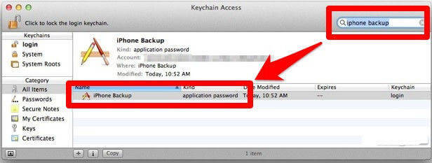 find iphone backup in keychain access