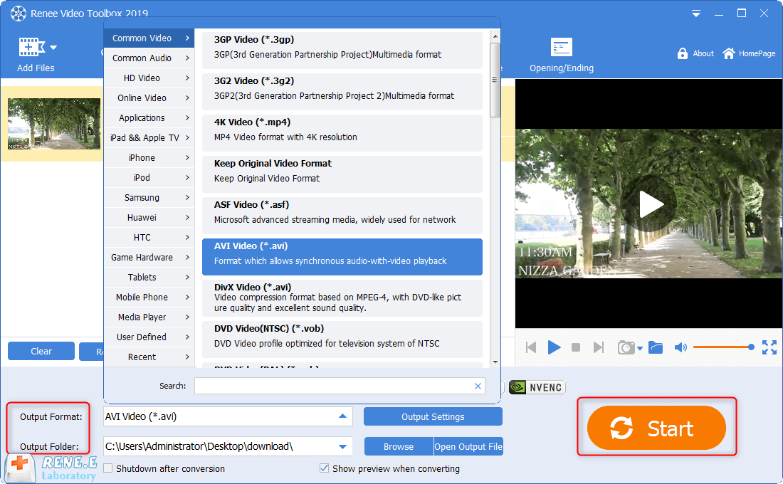 output mkv video and save avi video