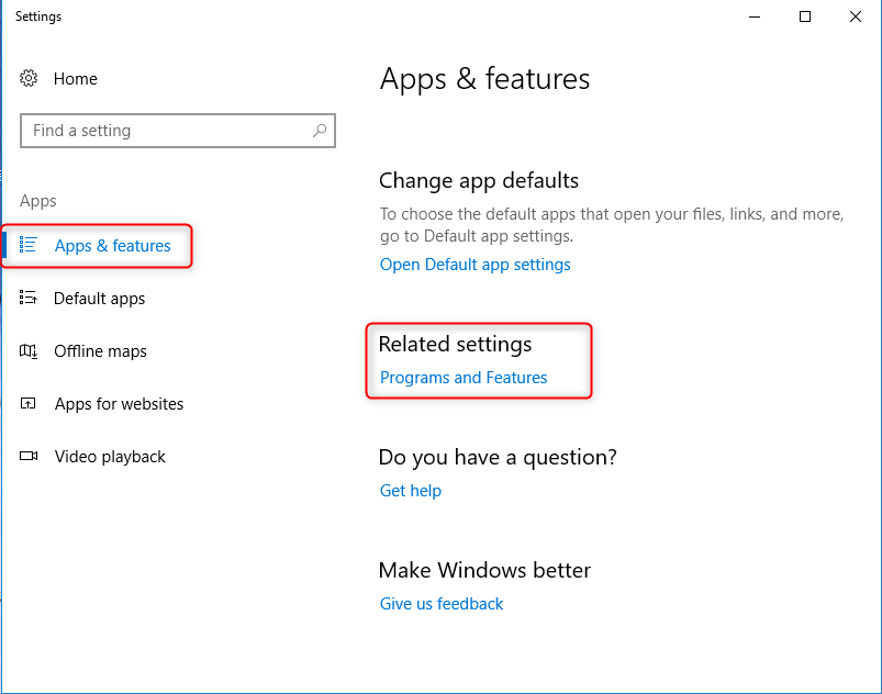 select realted settings in apps and features