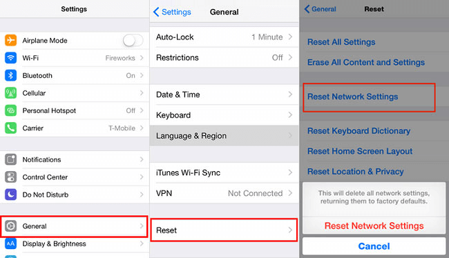 enable to reset iphone network settings