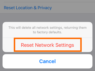 confirm to reset network settings in iphone