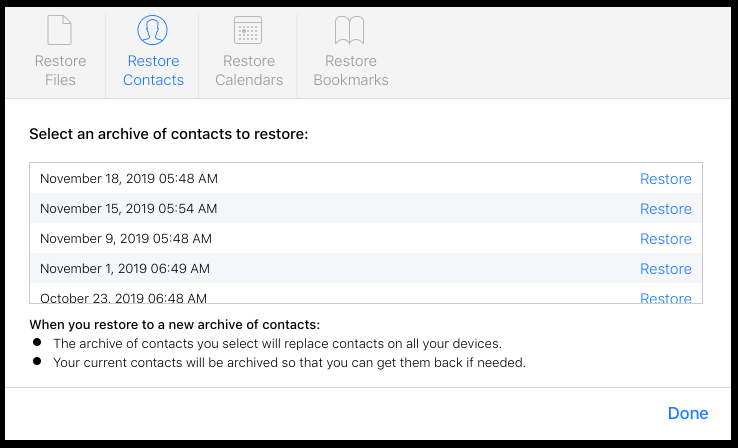 how to restore data from icloud in the website