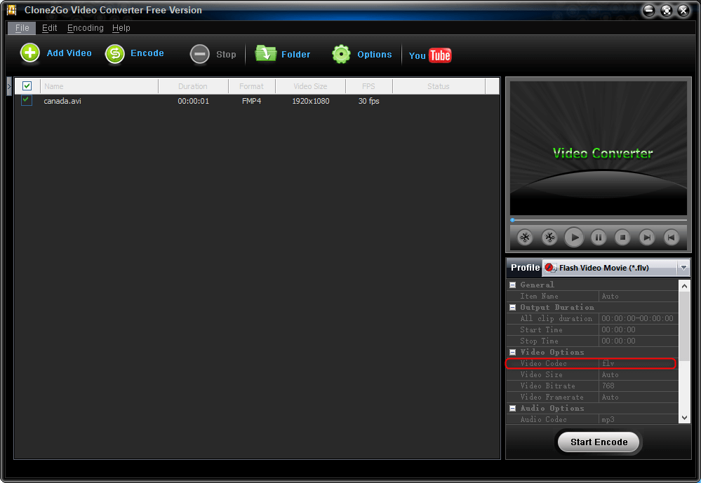 how to convert avi to flv with Clone2Go Video Converter