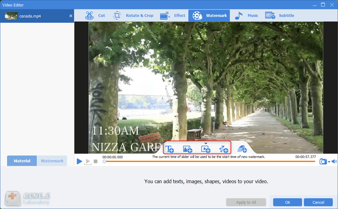 text image and video watermark in renee video editor pro