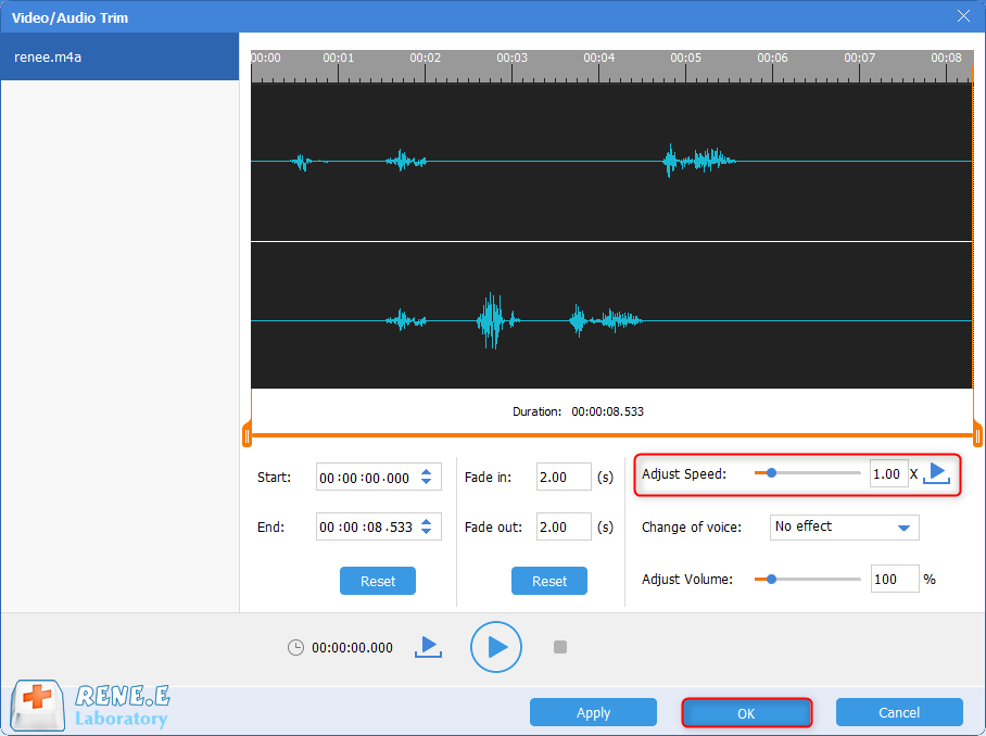 adjust the playback speed for m4a file