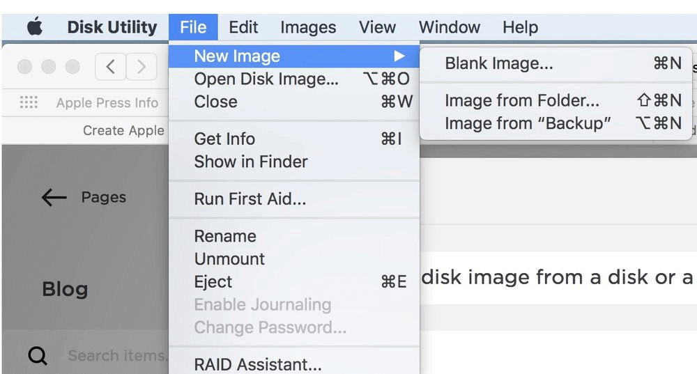 get into blank image in mac disk utility