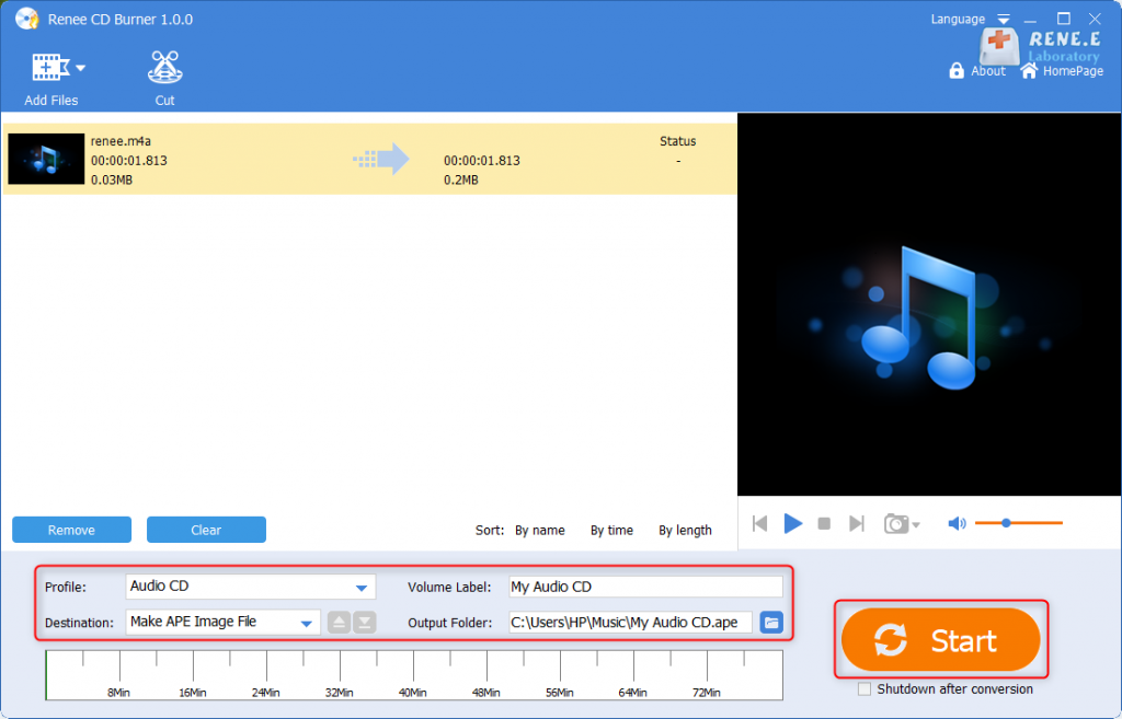 masterizzare file m4a su cd con gli strumenti audio di Renee