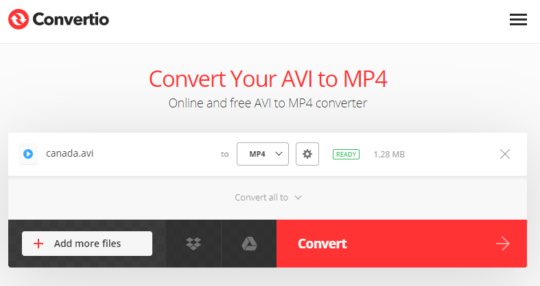 convert avi to mp4 on convertio