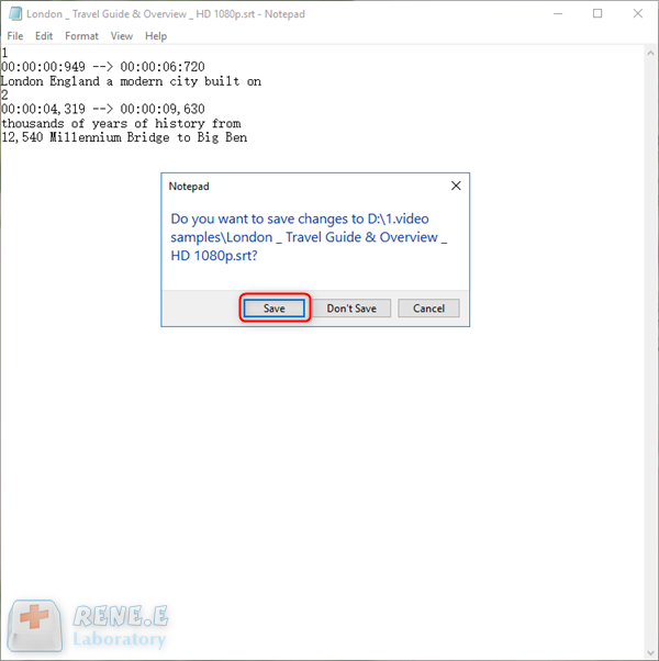 save the srt subtitle file