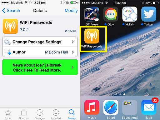 install wifi passwords and then jailbreak