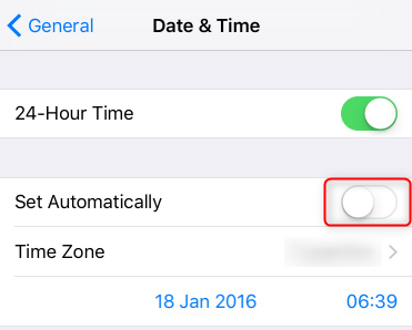 enable the automatic settings for iphone date and time