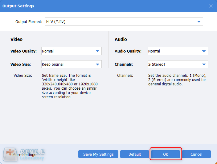 settings of the best video format converter renee video editor pro