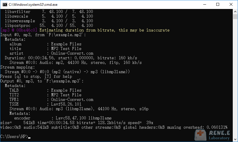 mp2 to mp3 with ffmpeg