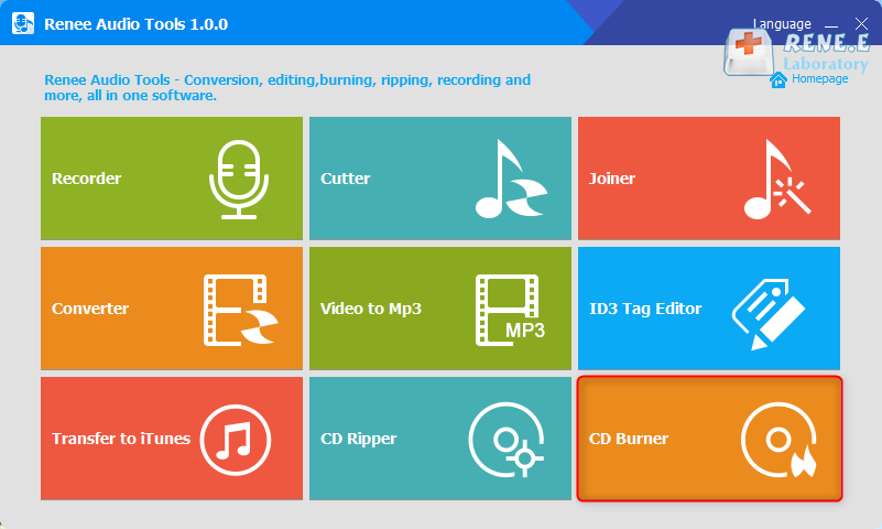 click cd burner in renee audio tools