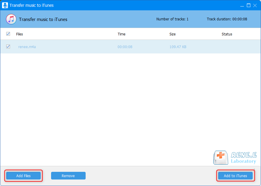 transfer m4a file to itunes with renee audio tools