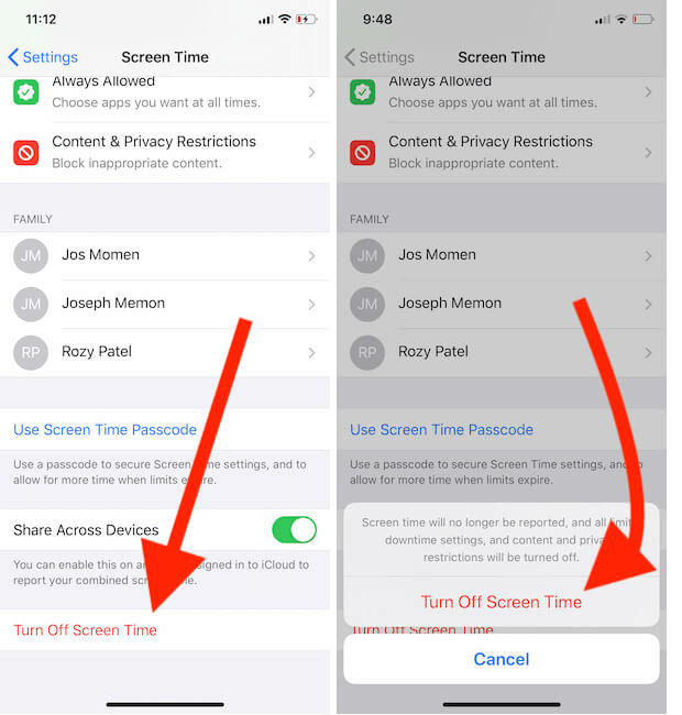 how to turn off screen time in iphone