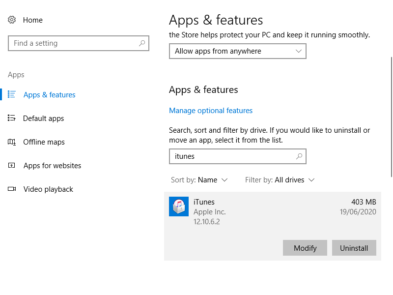remove itunes from windows