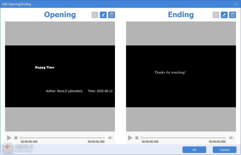effect of opening and ending in renee video editor pro