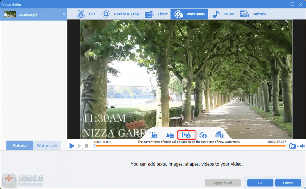 add video watermark to the video with renee video editor pro