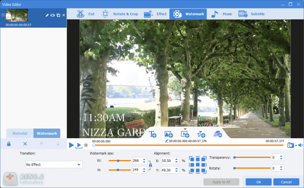 adjust the video watermark in renee video editor pro