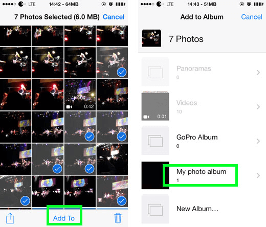 how to add photos into album on iphone