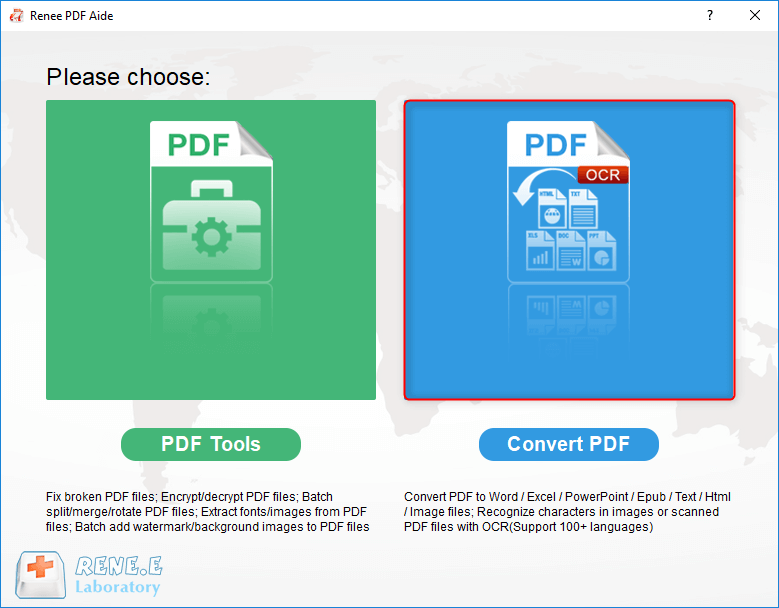 select to convert pdf with renee pdf converter