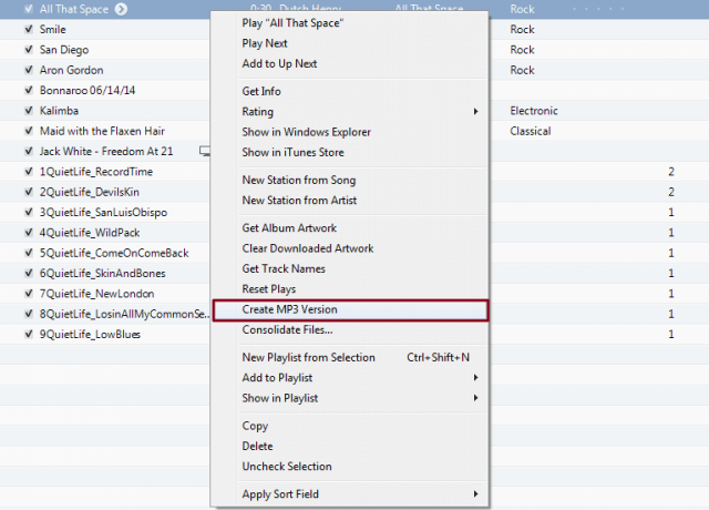 create a mp3 version for m4a file on itunes