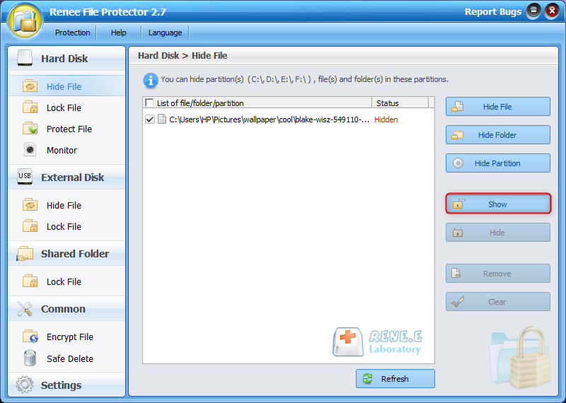 show the hidden photos with renee file protector
