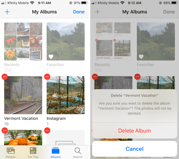 delete albums in iphone