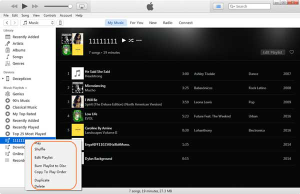 select to shuffle or play playlist in itunes